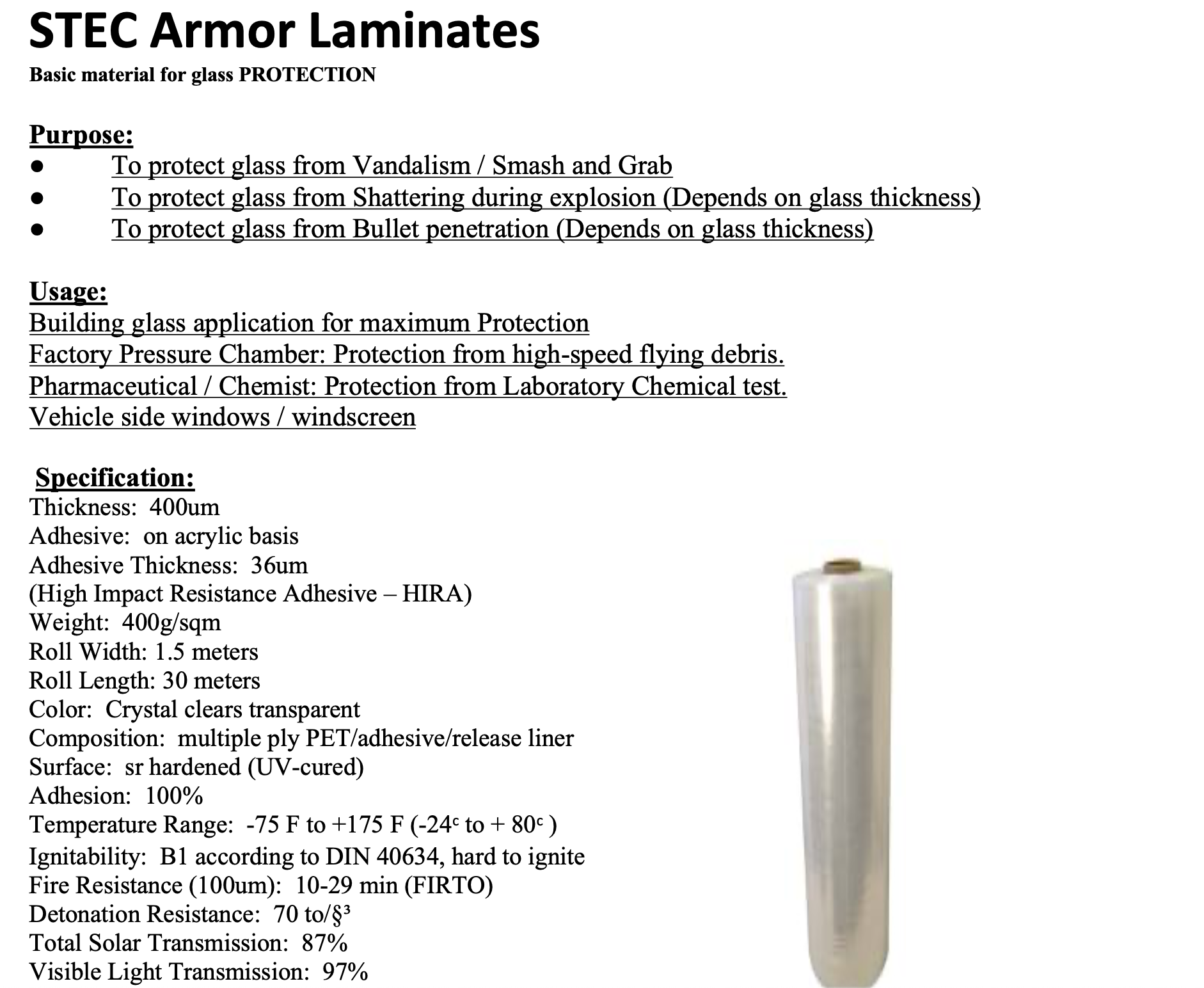 STEC Armor Laminates (Security Film)